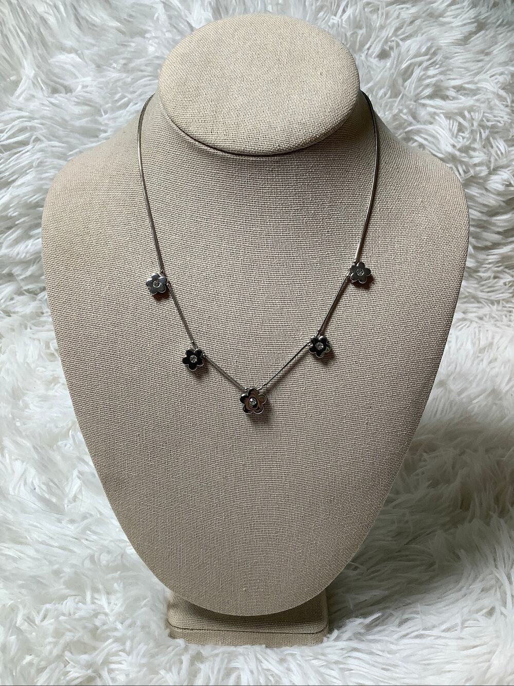 Lia Sophia Wallflower Silver-Tone Gem Flower Station Snake Chain Necklace A13-32